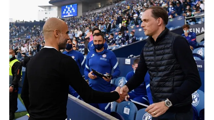 El saludo previo entre Guardiola y Tuchel.