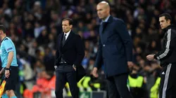 Massimiliano Allegri y Zinedine Zidane durante un Real Madrid vs. Juventus en Champions.