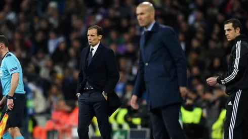Massimiliano Allegri y Zinedine Zidane durante un Real Madrid vs. Juventus en Champions.