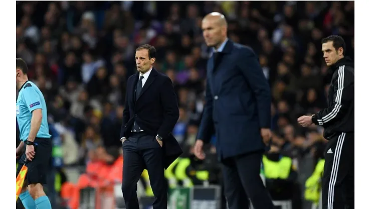 Massimiliano Allegri y Zinedine Zidane durante un Real Madrid vs. Juventus en Champions.