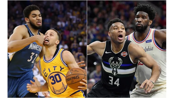 Karl-Anthony Towns, Stephen Curry, Giannis Antetokounmpo y Joel Embiid