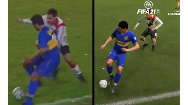 CONMEBOL recrea el caño de Riquelme a Yepes en el FIFA 21