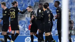 Jugadores del Barcelona festejan un gol por LaLiga.