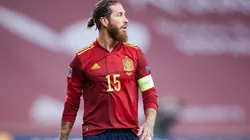 Sergio Ramos durante un encuentro con la selección española.