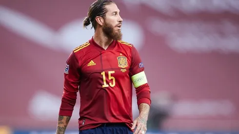 Sergio Ramos durante un encuentro con la selección española.