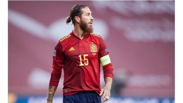 Sergio Ramos durante un encuentro con la selección española.