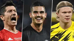Robert Lewandowski, André Silva y Erling Haaland son los máximos anotadores de la Bundesliga en esta temporada (Fuente: Getty Images)