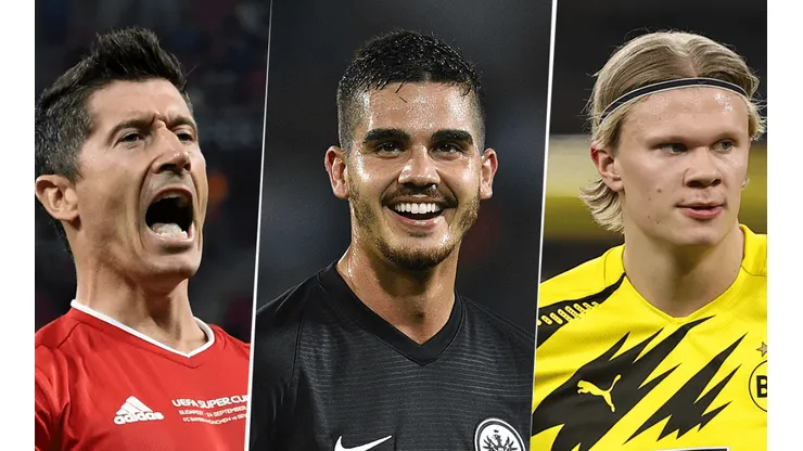 Robert Lewandowski, André Silva y Erling Haaland son los máximos anotadores de la Bundesliga en esta temporada (Fuente: Getty Images)