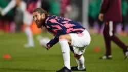 Sergio Ramos durante un calentamiento con Real Madrid.
