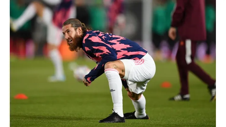 Sergio Ramos durante un calentamiento con Real Madrid.