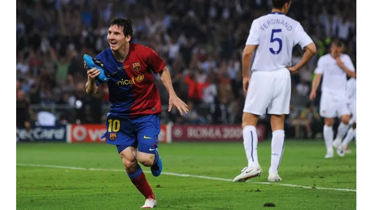 Leo Messi celebrando uno de sus goles con Barcelona.