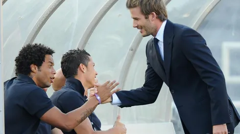 Marcelo y David Beckham durante un amistoso entre Real Madrid y LA Galaxy en USA.