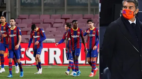 Joan Laporta y jugadores de Barcelona.