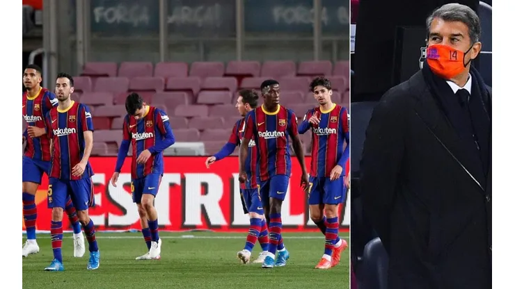 Joan Laporta y jugadores de Barcelona.