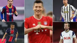 Messi, Cristiano, Lewandowski, Kane y Mbappé, los goleadores de las grandes ligas europeas.