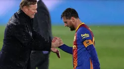 Ronald Koeman y Leo Messi tras un encuentro del Barcelona.