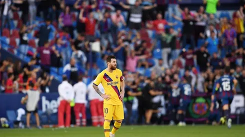 Leo Messi durante la última victoria de Levante sobre Barcelona.