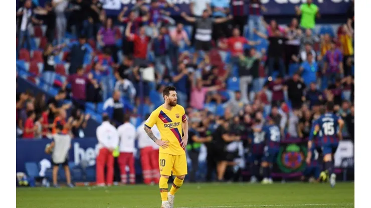 Leo Messi durante la última victoria de Levante sobre Barcelona.