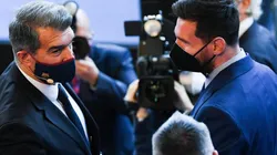 Joan Laporta y Leo Messi durante un acto presidencial del Barcelona.