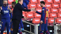 Ronald Koeman y Lionel Messi durante un encuentro con Barcelona.