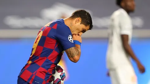 Luis Suárez celebrando uno de sus goles con Barcelona.