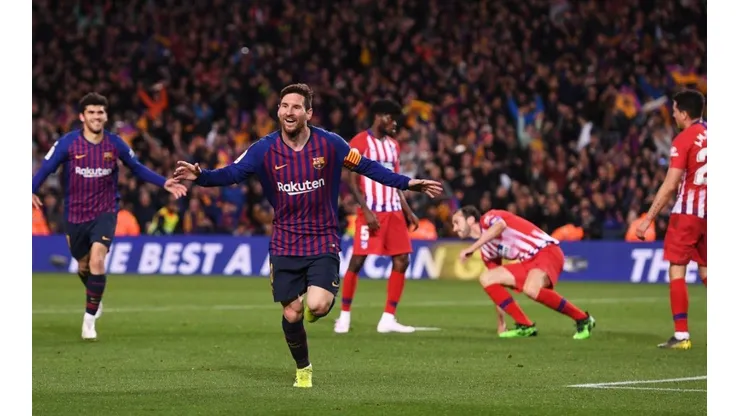 Messi celebrando uno de sus goles al Atlético de Madrid.