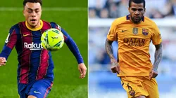 Sergiño Dest y Dani Alves en Barcelona