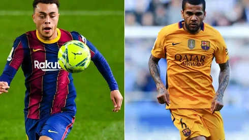 Sergiño Dest y Dani Alves en Barcelona