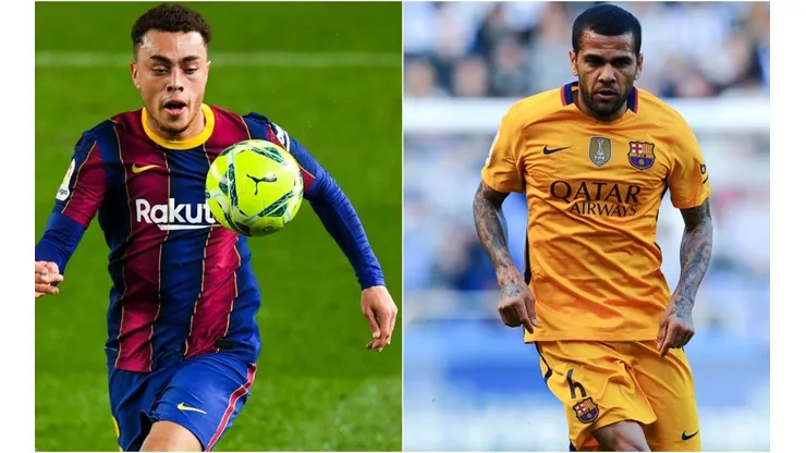 Sergiño Dest y Dani Alves en Barcelona