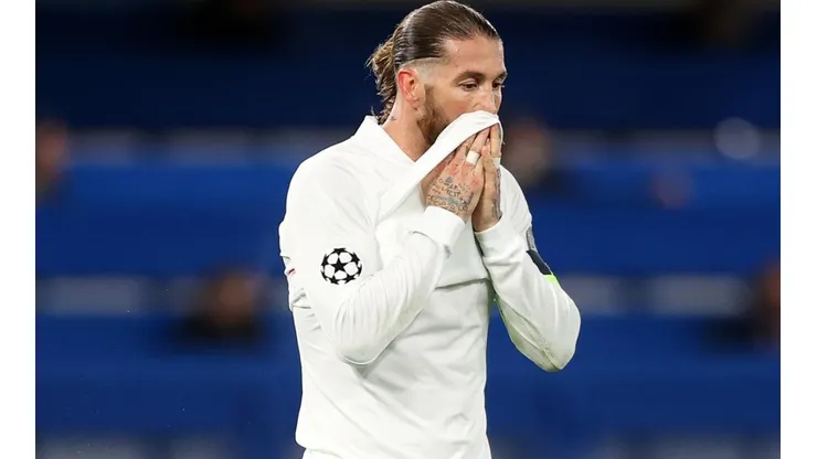Sergio Ramos durante el partido de Chelsea vs. Real Madrid en la Champions.