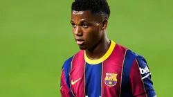 Ansu Fati durante un encuentro con el Barcelona.