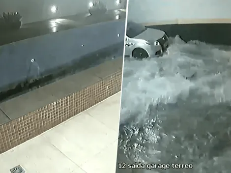 Video viral: una pileta se desfondó e inundó el estacionamiento de un edificio