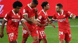 El festejo de los jugadores de Sevilla.