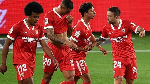 El festejo de los jugadores de Sevilla.