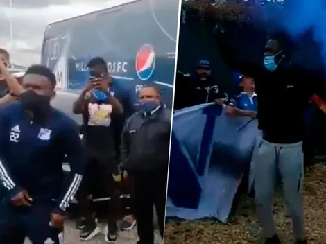 Hinchas y jugadores de Millos cantando en la previa al clásico capitalino