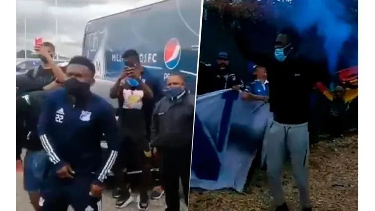 Hinchas y jugadores de Millos cantando en la previa al clásico capitalino