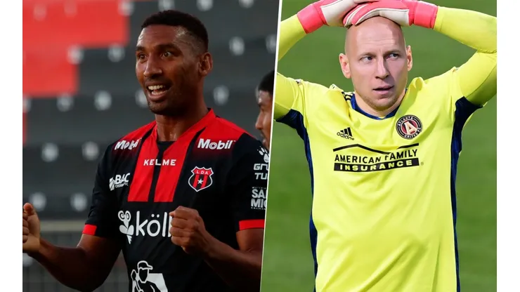 Marcel Hernández y Brad Guzan, Concachampions 2021 (Fotos: Twitter Oficial Alajuelense y Getty)