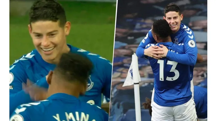 Así fue el nuevo festejo que montaron James Rodríguez y Yerry Mina.