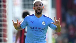 Sergio Agüero festejando un gol en Manchester City.