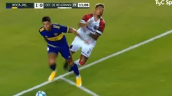 Rojo quiso salir jugando, le pegó una piña a López y casi provoca un penal