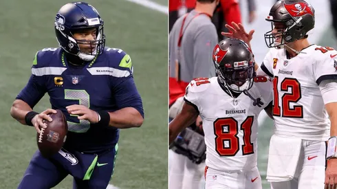 Russell Wilson, Antonio Brown y Tom Brady