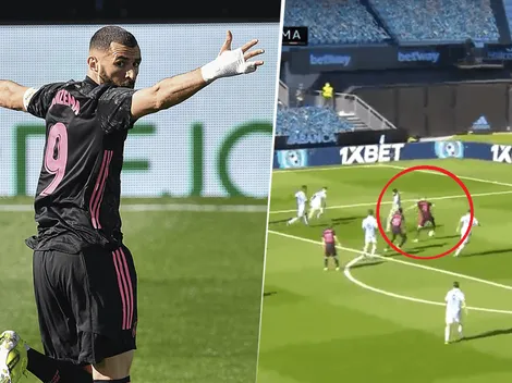Video: a Benzema le dieron un metro, la puso al lado del palo y destrabó el partido ante el Celta