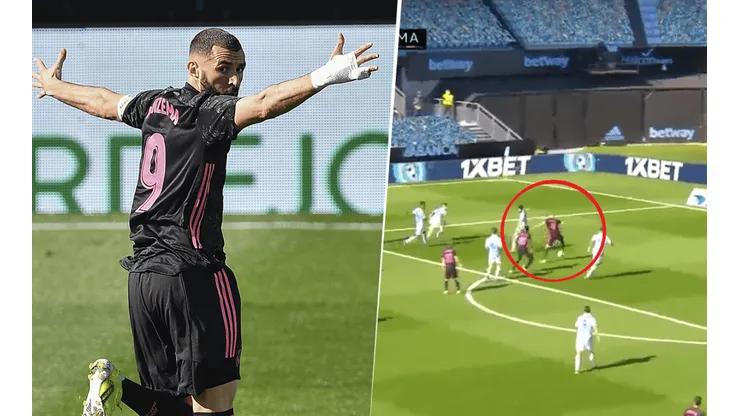 Video: a Benzema le dieron un metro, la puso al lado del palo y destrabó el partido ante el Celta
