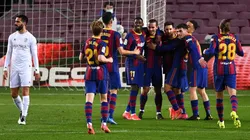 La celebración de los jugadores de Barcelona.