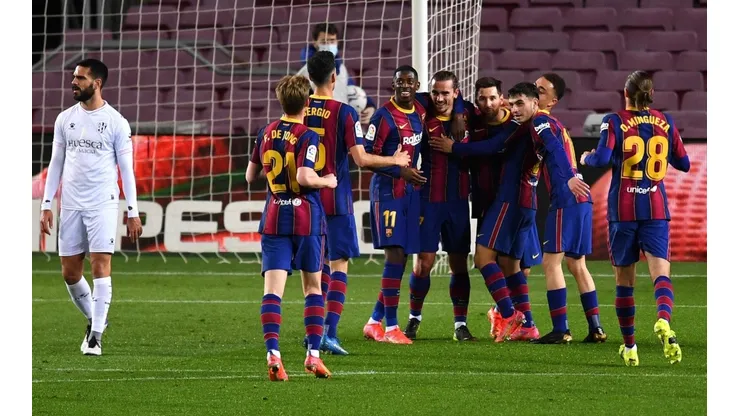 La celebración de los jugadores de Barcelona.