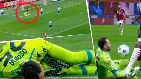 Así fue el duro golpe que recibió David Ospina en el partido entre AC Milan y Napoli.