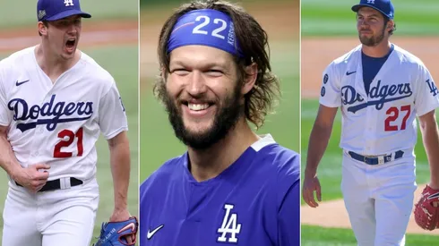 Walker Buehler, Clayton Kershaw y Trevor Bauer