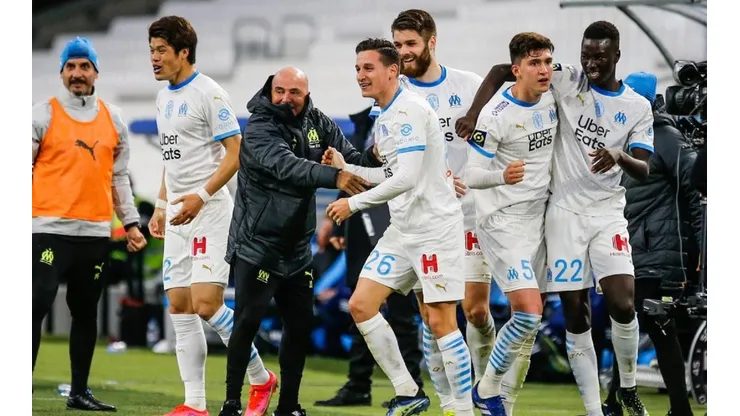 Jorge Sampaoli en pleno festejo de Olympique de Marsella.