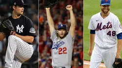 Gerrit Cole, Clayton Kershaw y Jacob deGrom