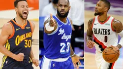 Stephen Curry, LeBron James y Damian Lillard